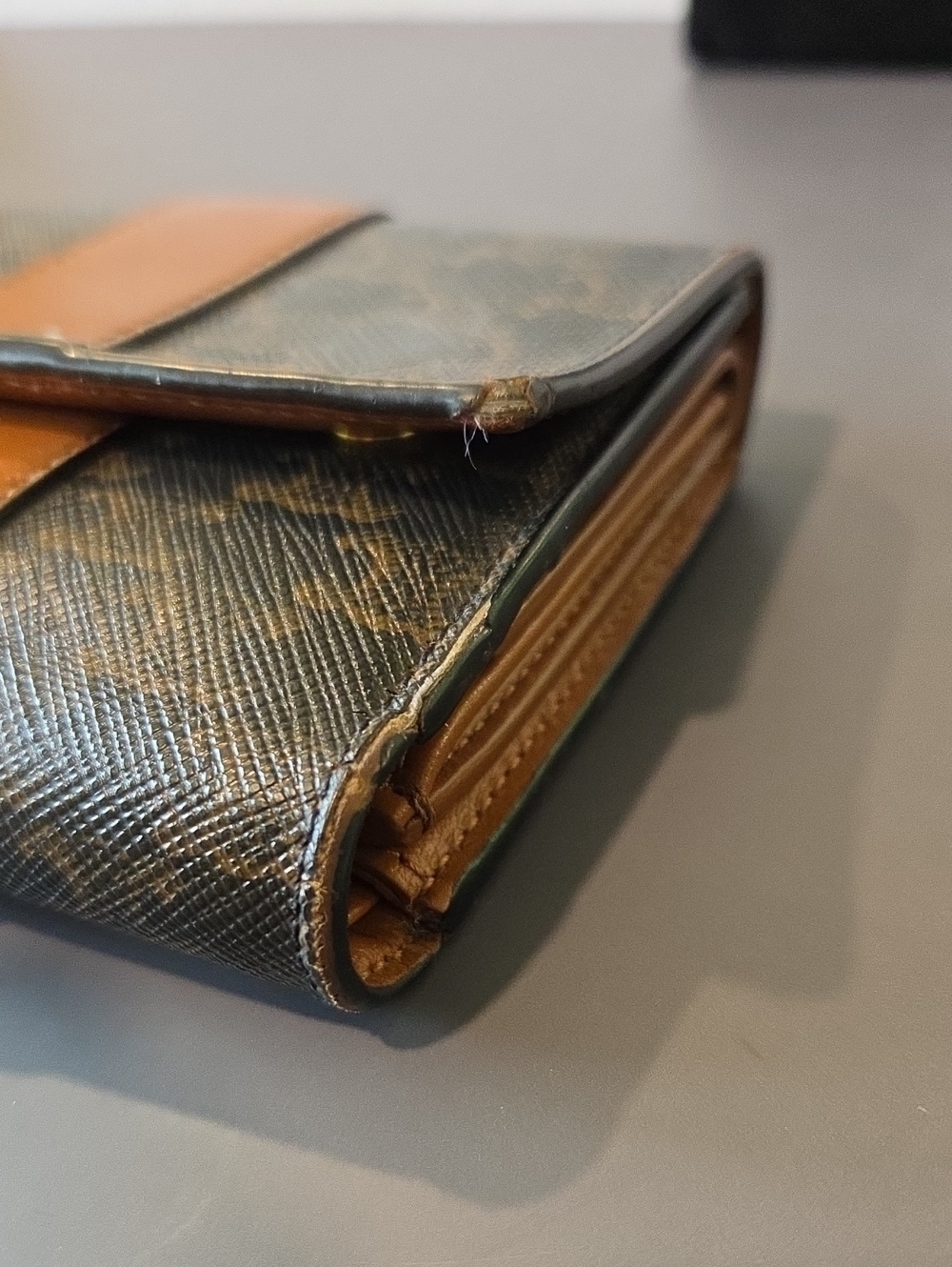 Celine Triomphe Pattern Compact Trifold Wallet in Dark Brown with Tan Accent - Picture 9 of 11